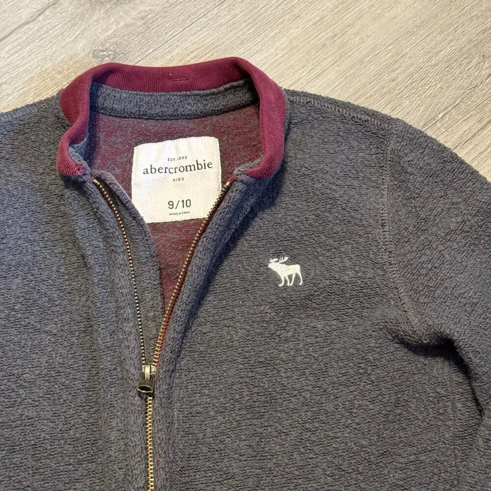 Abercrombie Kids Fleece Zip Jacket Maroon Trim Size 9/10 Soft Warm Coat